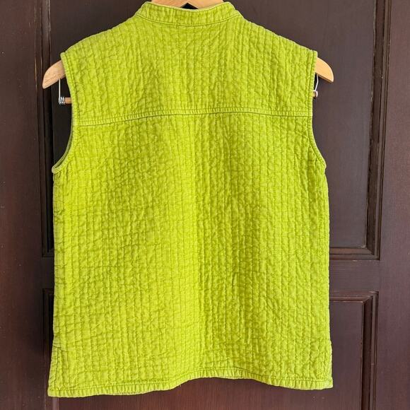RUSS BERENS | Pea Green Quilted Linen Blend Zip Up Vest Boho Kantha Extra Small - Picture 2 of 6